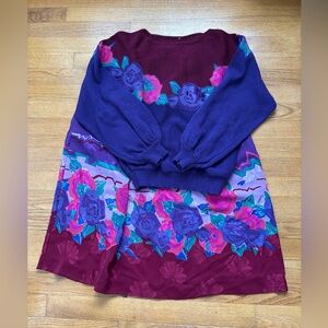 VINTAGE floral sweater and 100% silk midi skirt